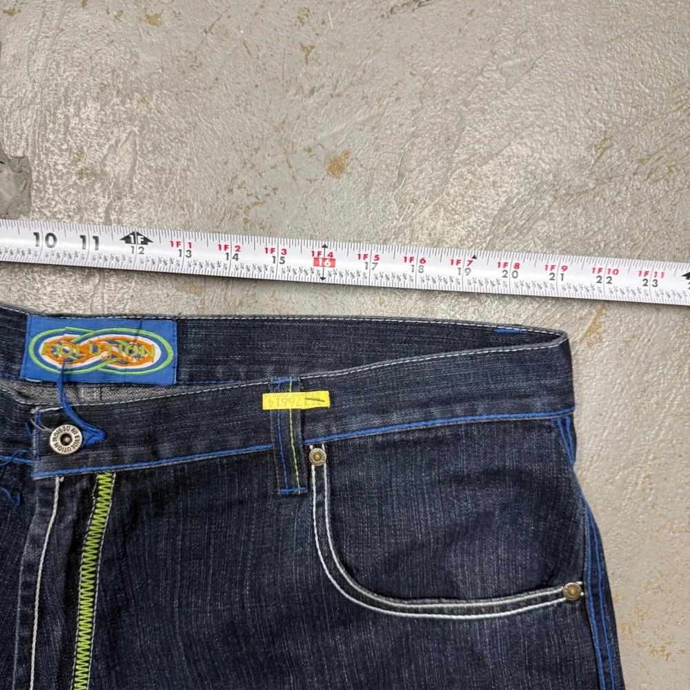 Y2K Evolution In Design‎ Denim Shorts Blue Rainbow Embroidered Baggy Jorts 44